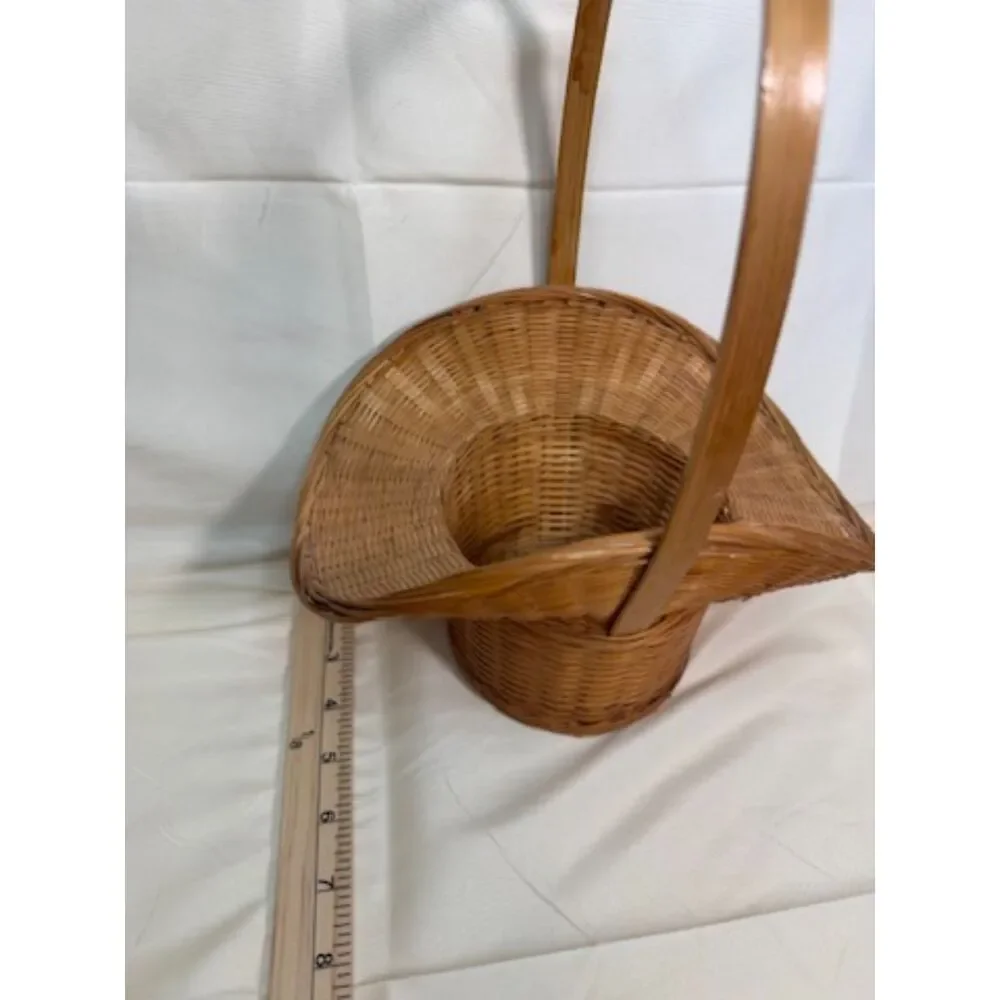 Small Woven Wicker Flower Gathering Basket With Handle Hat Shape Cottage Farm